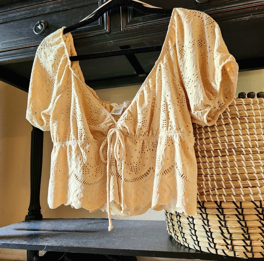 Elegant Cream Eyelet Women Top